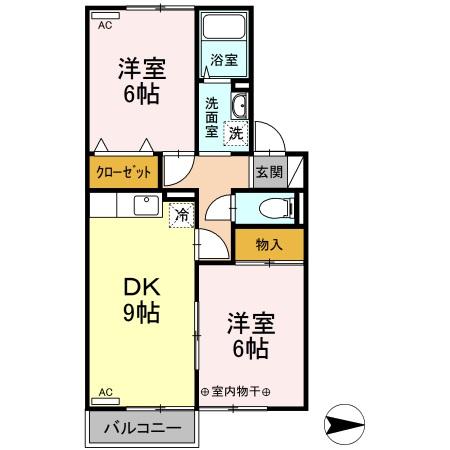 エルマールウィスタ 102｜秋田県秋田市飯島長野中町(賃貸アパート2DK・1階・50.13㎡)の写真 その2