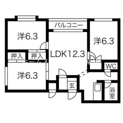 北海道札幌市中央区宮の森二条１０丁目（アパート）の賃貸物件102の間取り