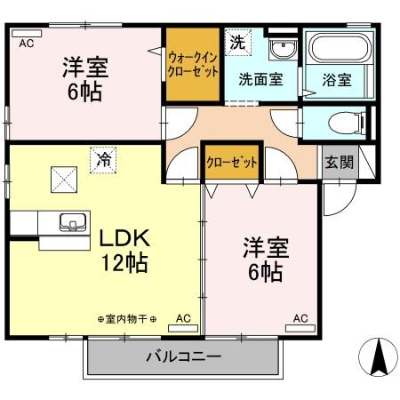 グランフェリオ　Ａ棟 A101｜高知県高知市北川添(賃貸アパート2LDK・1階・58.81㎡)の写真 その2