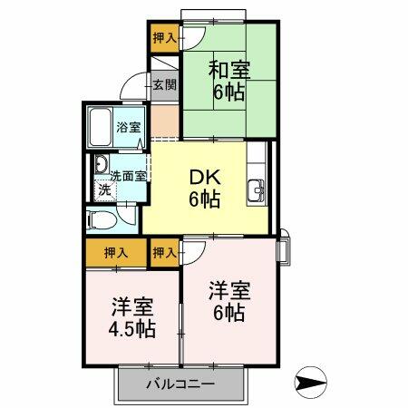 グランディール行橋Ａ棟 202｜福岡県行橋市北泉４丁目(賃貸アパート3DK・1階・48.17㎡)の写真 その2