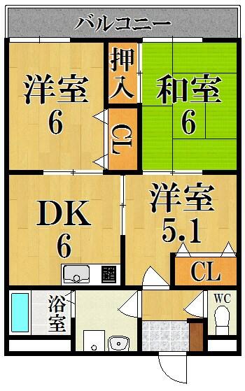 奈良県橿原市久米町(賃貸マンション3DK・3階・55.00㎡)の写真 その2