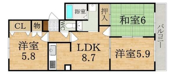 モアイーストＶＩ｜奈良県橿原市東坊城町(賃貸アパート3LDK・2階・57.65㎡)の写真 その2