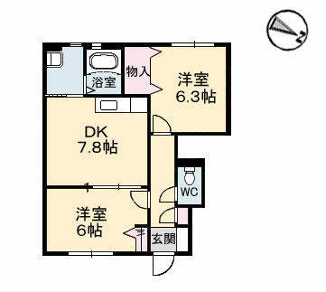 フロレゾンＡ棟 102｜広島県福山市駅家町大字万能倉(賃貸アパート2DK・1階・50.00㎡)の写真 その2