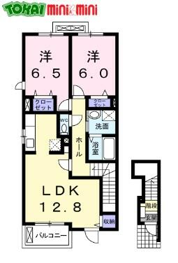 三重県松阪市塚本町(賃貸アパート2LDK・2階・62.45㎡)の写真 その2