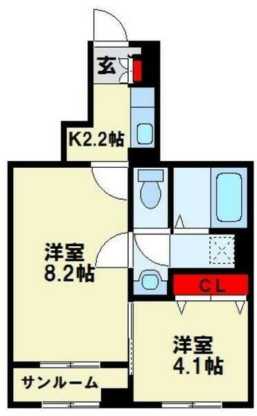 ボスカート　Ｃ．ＩＩ 102｜福岡県北九州市八幡東区大宮町(賃貸アパート2K・1階・37.98㎡)の写真 その2