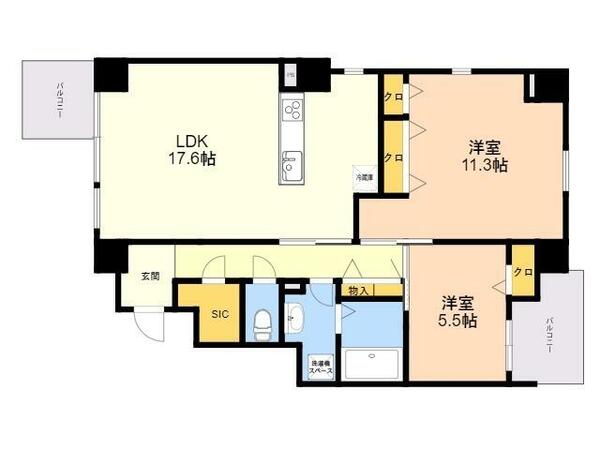 ＳＯＬＥｉＬ六本松 501｜福岡県福岡市中央区六本松３丁目(賃貸マンション2LDK・5階・80.10㎡)の写真 その2