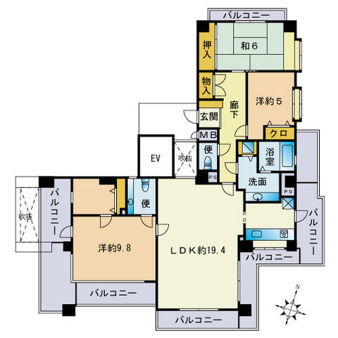 グラン・ドムール寺塚 601｜福岡県福岡市南区寺塚１丁目(賃貸マンション3SLDK・6階・110.46㎡)の写真 その2