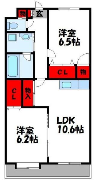 福岡県古賀市新久保１丁目(賃貸マンション2LDK・4階・57.00㎡)の写真 その2