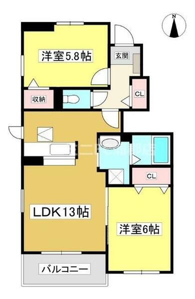 ヴィラ・ベルカーサ 105｜愛知県蒲郡市清田町一沢(賃貸アパート2LDK・1階・56.02㎡)の写真 その2