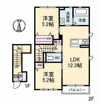 愛媛県宇和島市弁天町３丁目(賃貸アパート2LDK・2階・58.69㎡)の写真 その2