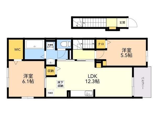 カルマ　エール 201｜福岡県糟屋郡粕屋町仲原１丁目(賃貸アパート2LDK・2階・59.16㎡)の写真 その2