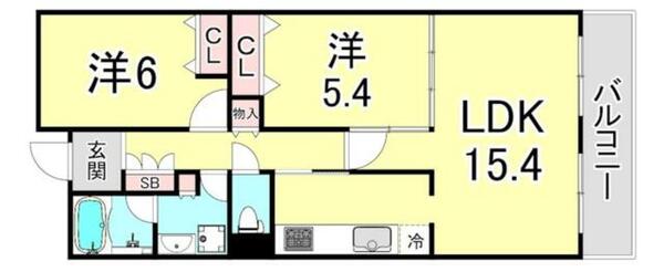 兵庫県西宮市甲子園三番町(賃貸マンション2LDK・5階・61.52㎡)の写真 その2