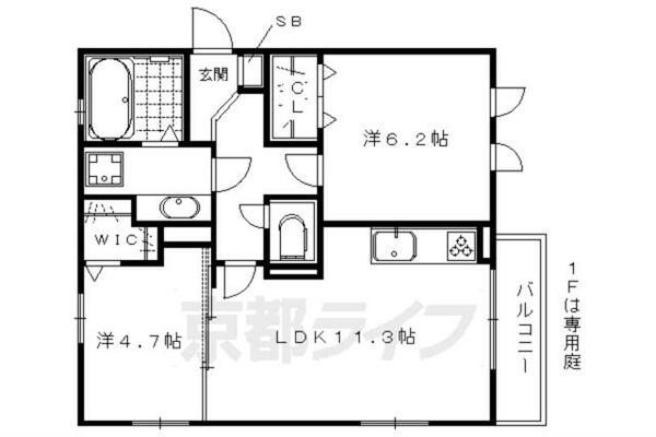 リーブル・ニュアージュ 101｜京都府京都市左京区高野上竹屋町(賃貸アパート2LDK・1階・53.81㎡)の写真 その2