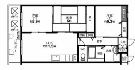 ソフィスタ洛北 302｜京都府京都市左京区岩倉三宅町(賃貸マンション3LDK・3階・66.56㎡)の写真 その2