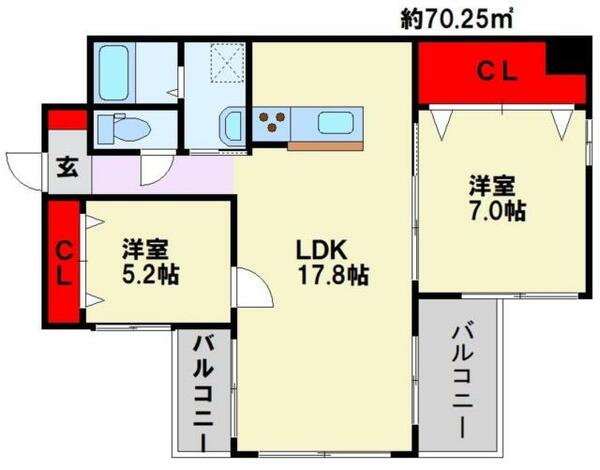 ＫＳＫ中須コアプレイス 407｜福岡県北九州市八幡西区中須１丁目(賃貸マンション2LDK・4階・69.34㎡)の写真 その2