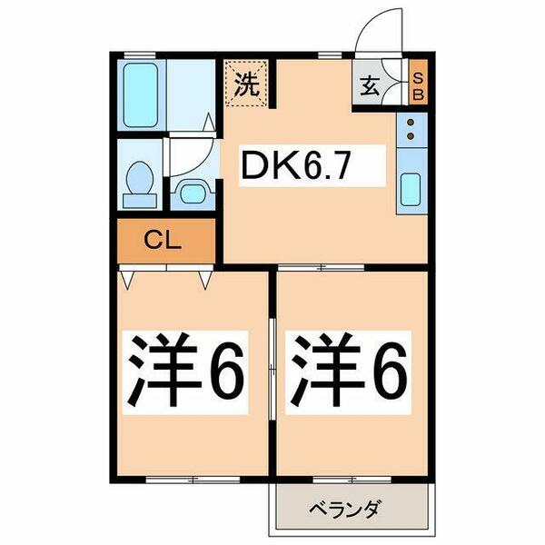 リバーハウス 102｜山梨県笛吹市石和町山崎(賃貸アパート2DK・1階・39.74㎡)の写真 その2