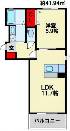 ソレイユたかみねの里 203｜福岡県直方市神正町(賃貸アパート1LDK・2階・41.94㎡)の写真 その2