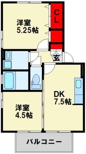 ポサーダ四季 203｜福岡県北九州市八幡西区下上津役４丁目(賃貸アパート2DK・2階・40.18㎡)の写真 その2