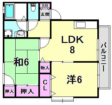 兵庫県西宮市上之町(賃貸アパート2LDK・1階・48.64㎡)の写真 その2