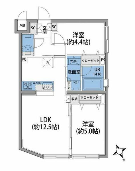 ルネサンスコート桜新町 305｜東京都世田谷区桜新町２丁目(賃貸マンション2LDK・3階・50.34㎡)の写真 その2