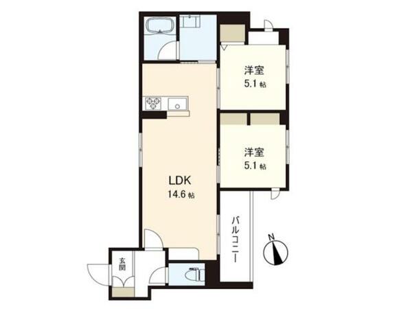 神奈川県鎌倉市大町１丁目(賃貸マンション2LDK・2階・53.75㎡)の写真 その2