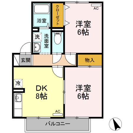 アーバンスクエア　Ｄ棟 D102｜鳥取県米子市上福原７丁目(賃貸アパート2DK・1階・47.80㎡)の写真 その2