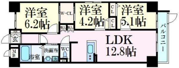 キャッスルコート岩端｜兵庫県姫路市岩端町(賃貸マンション3LDK・3階・67.75㎡)の写真 その2