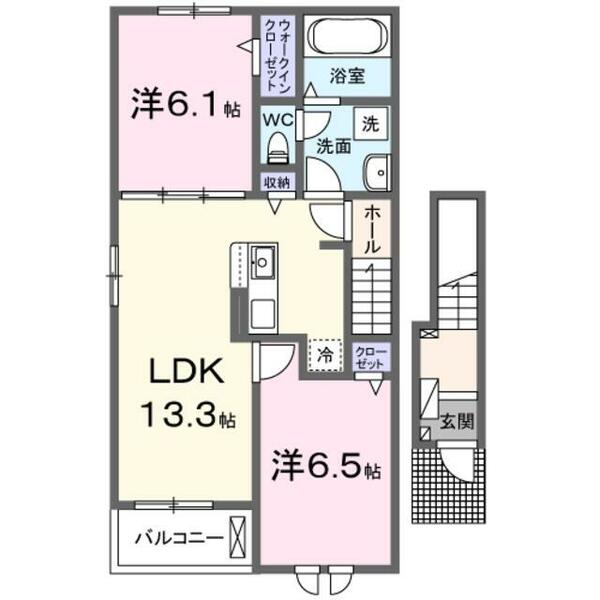 りゅうの盛Ⅰ｜和歌山県岩出市東坂本(賃貸アパート2LDK・2階・59.55㎡)の写真 その2