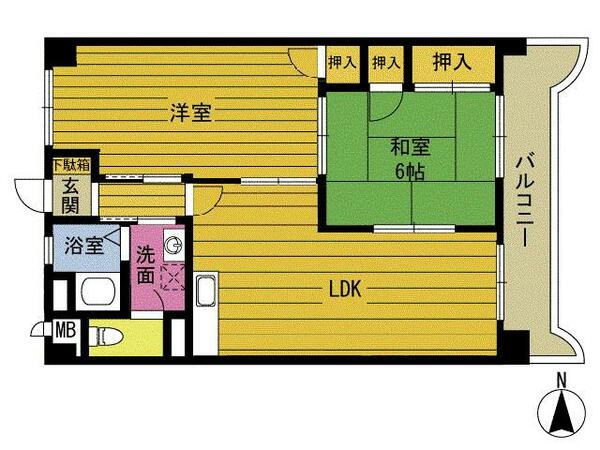 屋田第二養魚ビル 405｜大分県別府市石垣西１丁目(賃貸マンション2LDK・4階・64.30㎡)の写真 その2