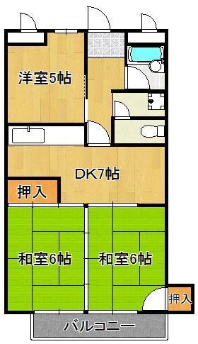 八木ビル｜福岡県中間市中央１丁目(賃貸アパート3DK・3階・53.32㎡)の写真 その2