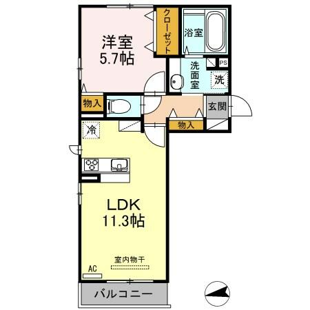 ＬＳＹ　５７｜山口県下関市関西町(賃貸アパート1LDK・1階・42.93㎡)の写真 その2