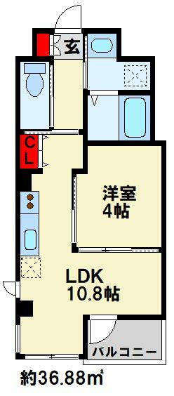 福岡県北九州市小倉南区北方１丁目(賃貸マンション1LDK・2階・36.88㎡)の写真 その2