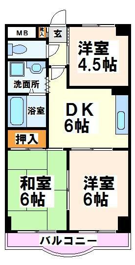 東京都府中市是政６丁目(賃貸マンション3DK・2階・46.75㎡)の写真 その2