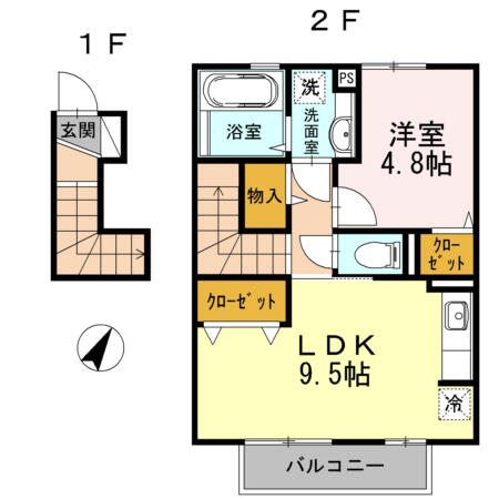 エクセル新外Ⅱ 201｜熊本県熊本市東区新外４丁目(賃貸アパート1LDK・2階・45.75㎡)の写真 その2