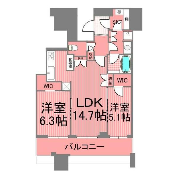 パークタワー新川崎｜神奈川県川崎市幸区鹿島田１丁目(賃貸マンション2LDK・34階・63.45㎡)の写真 その2