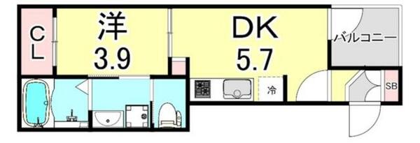 兵庫県西宮市甲子園浜田町(賃貸アパート1DK・3階・25.68㎡)の写真 その2