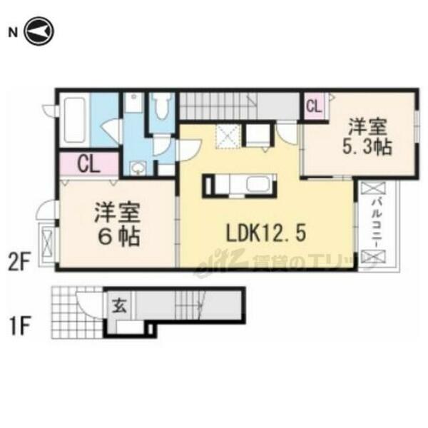 雅　伍番館 203｜京都府南丹市園部町横田４号(賃貸アパート2LDK・2階・57.32㎡)の写真 その2