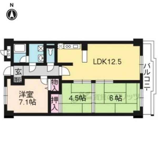 ベルヴィ西浦 603｜京都府宇治市木幡西浦(賃貸マンション3LDK・6階・66.97㎡)の写真 その2