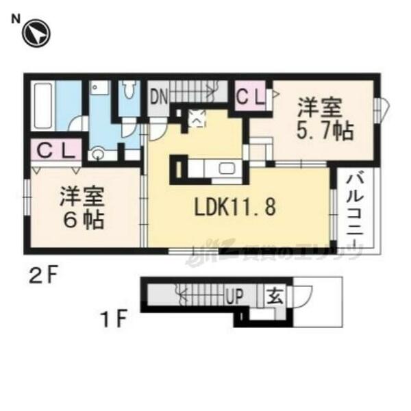 メディカル・中小路南１ 201｜滋賀県東近江市中小路町(賃貸アパート2LDK・2階・56.68㎡)の写真 その2