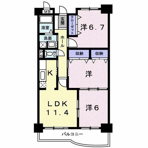 クラール 305｜群馬県高崎市倉賀野町(賃貸マンション3LDK・3階・67.66㎡)の写真 その2