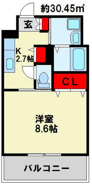 グラーツィア畠中 605｜福岡県北九州市小倉北区三萩野１丁目(賃貸マンション1K・6階・30.45㎡)の写真 その2