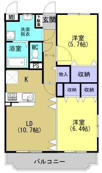 ユーミーやなせ 206｜栃木県宇都宮市簗瀬町(賃貸マンション2LDK・2階・55.51㎡)の写真 その2