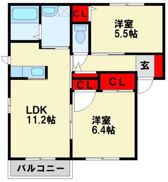 モンターナ上新入 202｜福岡県直方市大字上新入(賃貸アパート2LDK・2階・54.81㎡)の写真 その2