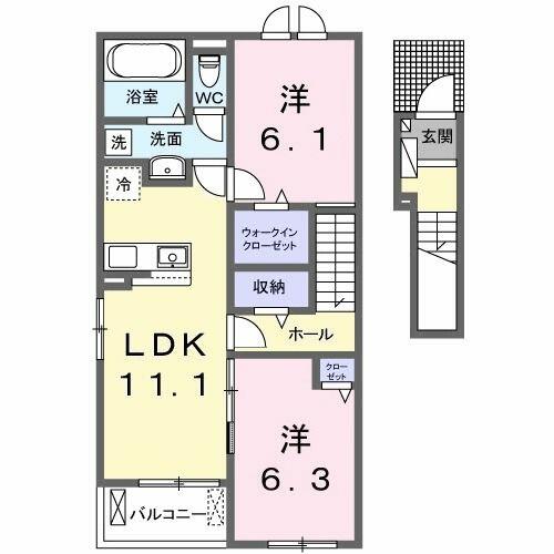 群馬県渋川市半田(賃貸アパート2LDK・2階・58.60㎡)の写真 その2