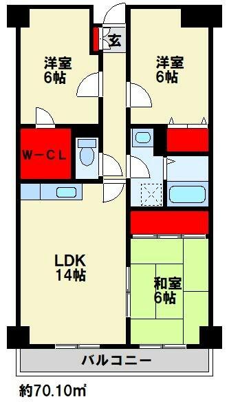 クリエースト 402｜福岡県北九州市小倉南区沼南町１丁目(賃貸マンション3LDK・4階・70.10㎡)の写真 その2