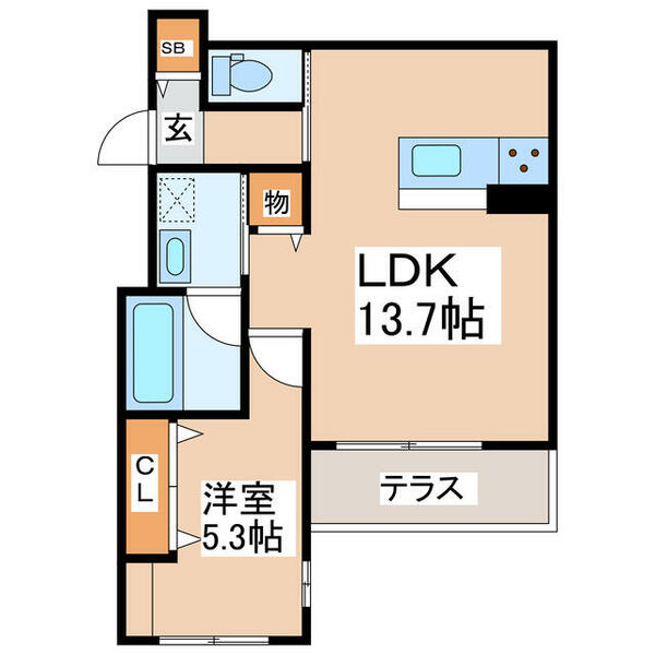 熊本県菊池郡菊陽町大字原水(賃貸マンション1LDK・1階・46.43㎡)の写真 その2