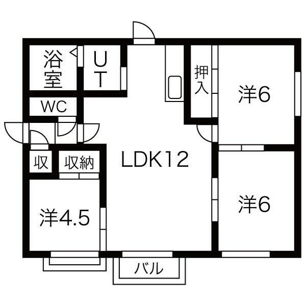 北海道石狩市花畔二条１丁目(賃貸アパート3LDK・1階・61.30㎡)の写真 その2