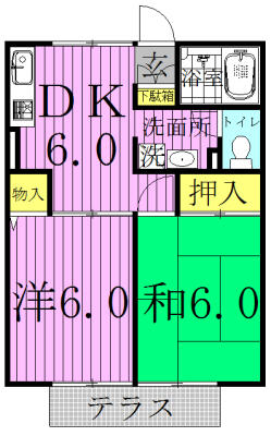 サンフラワーハイツ　Ｂ 102｜千葉県野田市尾崎台(賃貸アパート2DK・1階・40.16㎡)の写真 その2