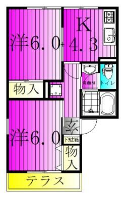 ティ・ビーハウスＢ 102｜千葉県野田市上花輪(賃貸アパート2DK・1階・40.57㎡)の写真 その2