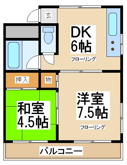 東京都調布市入間町２丁目(賃貸マンション2DK・3階・45.36㎡)の写真 その2